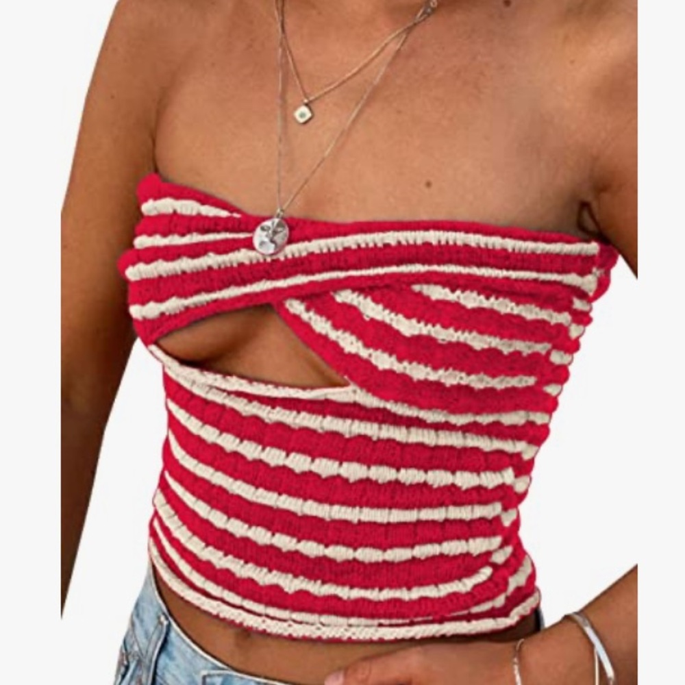 Red and White Striped Knit Top